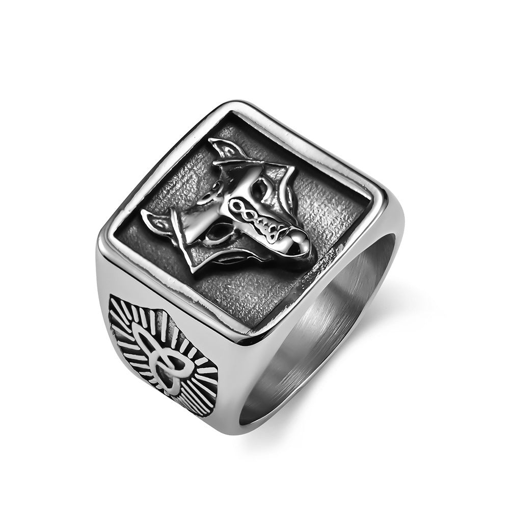 Retro Nordic Style Viking Wolf Head Titanium Steel Ring