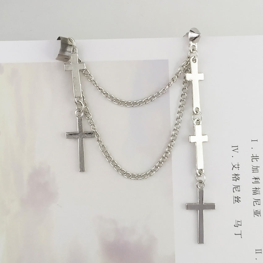 Orecchini con nappa a croce, stile punk in metallo, da donna