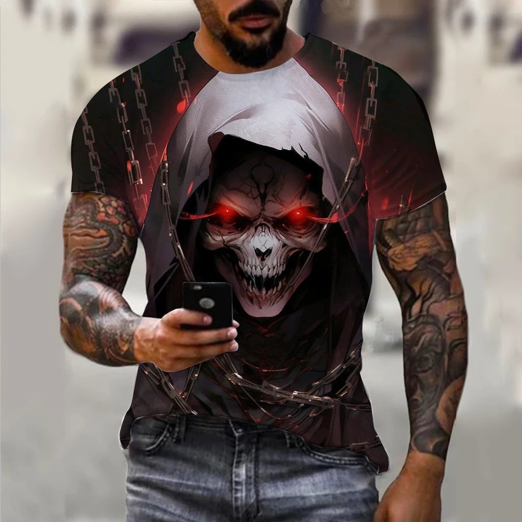 Maglietta girocollo digitale con stampa 3D da uomo, maniche corte