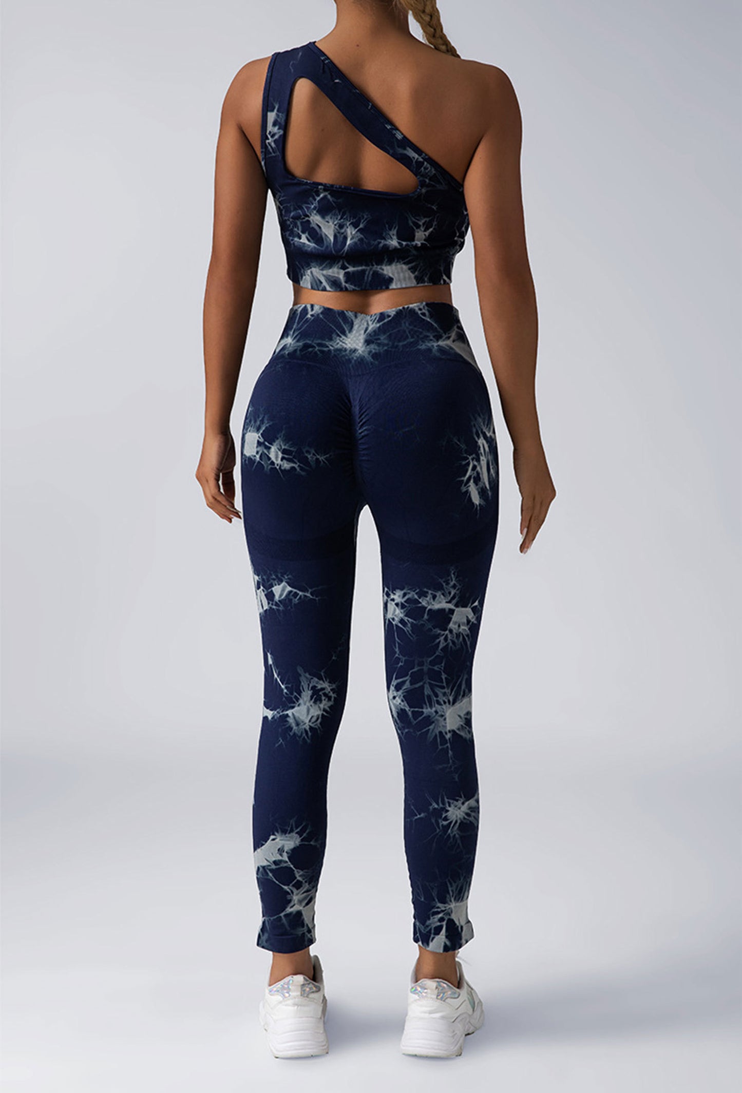 Leggings da allenamento scrunch da donna, pantaloni da yoga a vita alta con sollevamento dei glutei, collant da palestra senza cuciture tie-dye