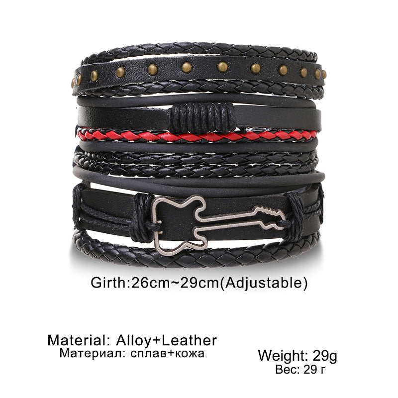 Multi-layer Leather Bracelet Black Men