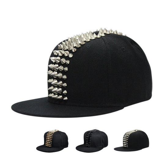 Five-row plastic rivet adjustable flat brim cap