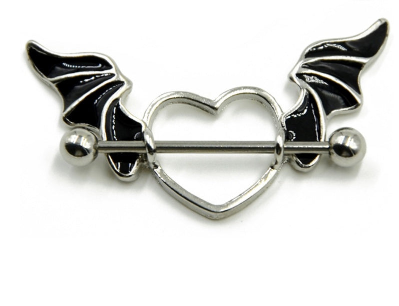 Heart-shaped wings, breast ring, breast jewelry, punk body piercing jewelry