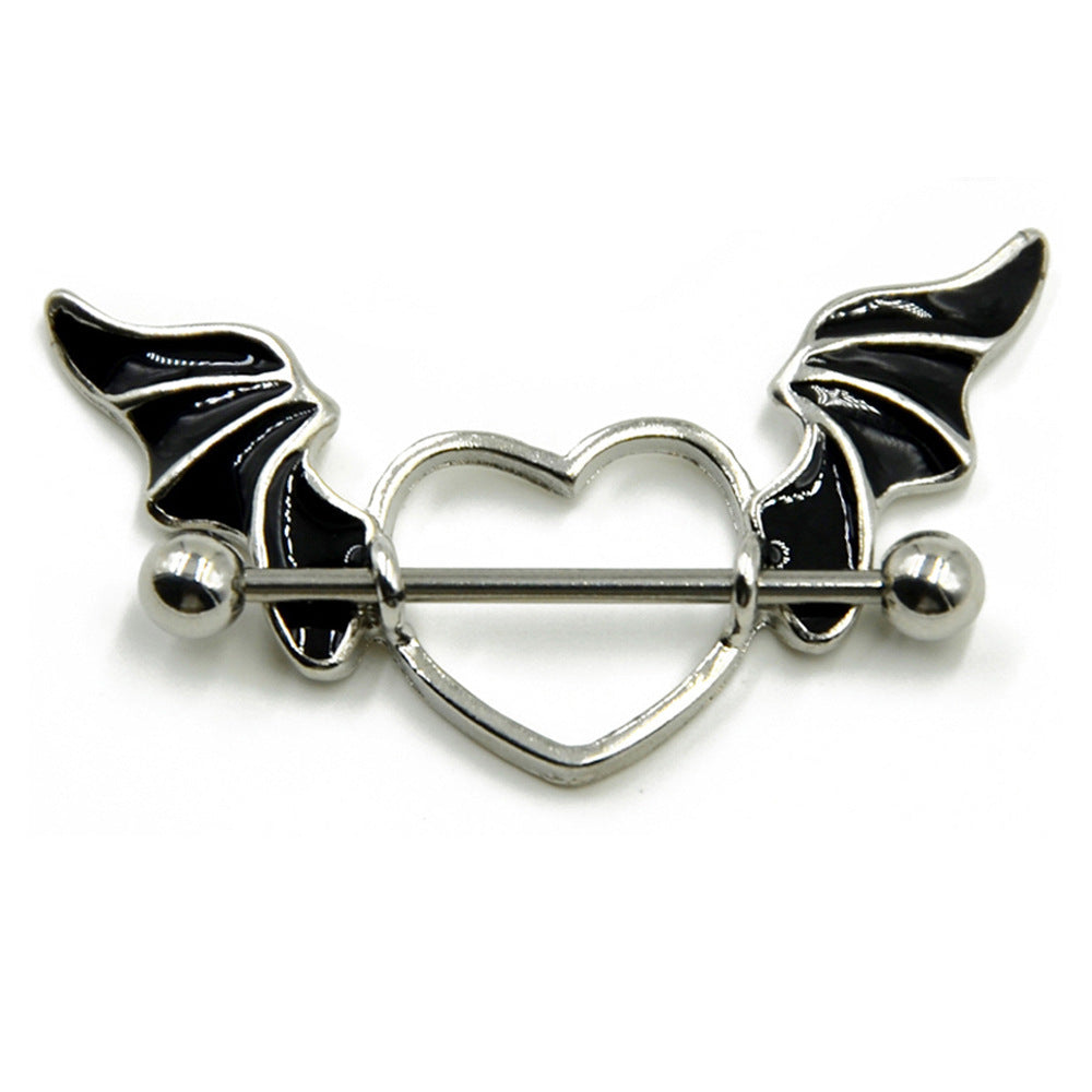 Heart-shaped wings, breast ring, breast jewelry, punk body piercing jewelry