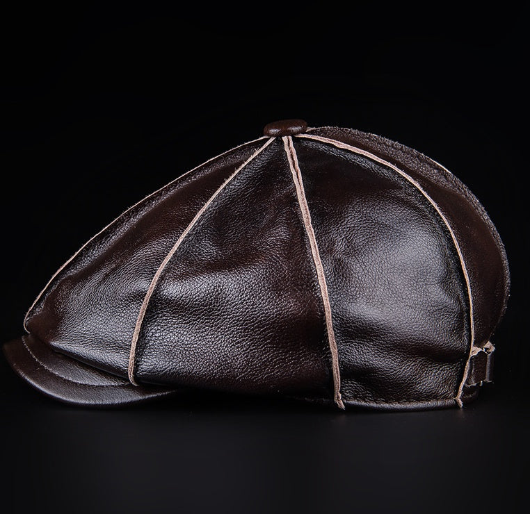 Men'S Genuine Leather Octagonal Cap