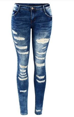 Stretch cotton hole pencil feet jeans women