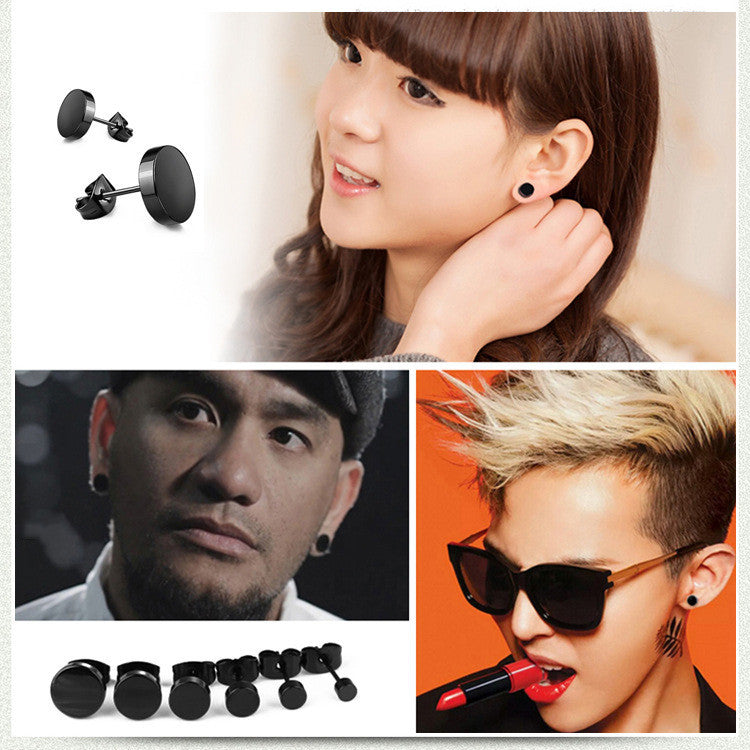 Punk Rock Black Titanium Steel Stud Earrings