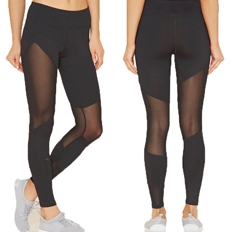 Leggings sportivi da donna con gambe lunghe, elasticizzati, fitness, yoga, neri, nuovi, alla moda, in rete, con giunture