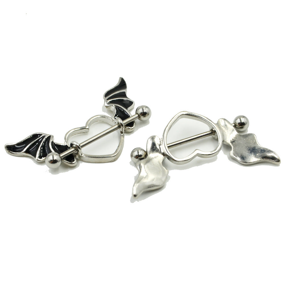 Heart-shaped wings, breast ring, breast jewelry, punk body piercing jewelry