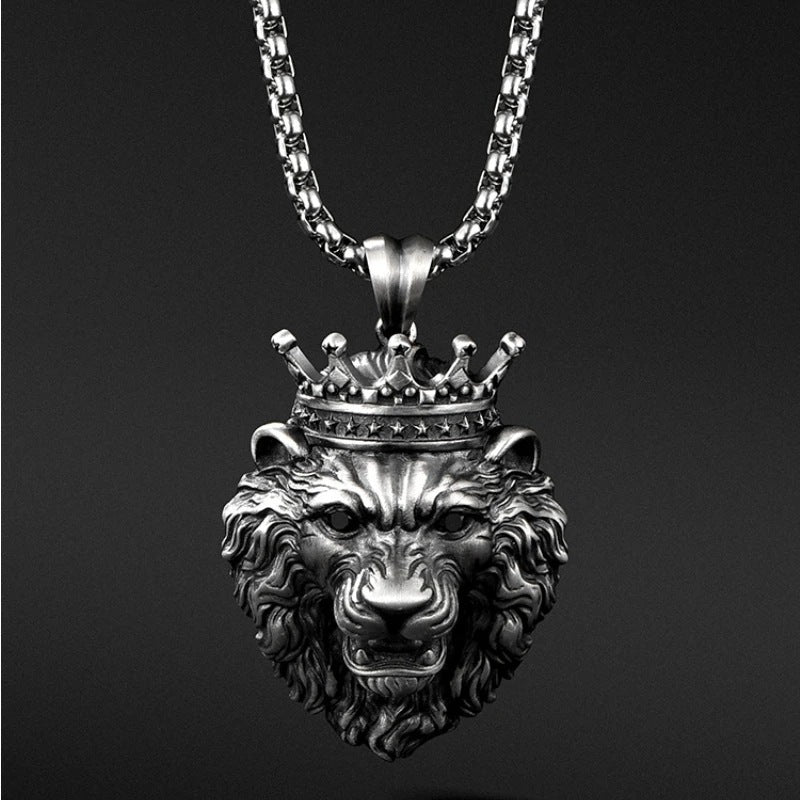 Crown Lion's Head Pendant Necklace