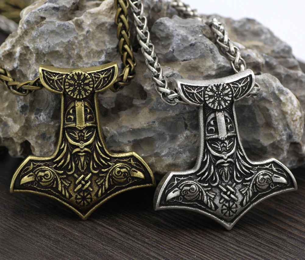 Collana con ciondolo a forma di corvo a due teste vintage vichingo Aoding