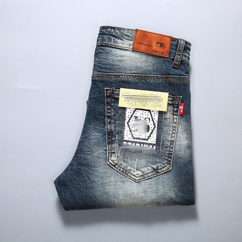 Pantaloncini in denim elasticizzati da uomo, pantaloni a gamba dritta, sottili e aderenti