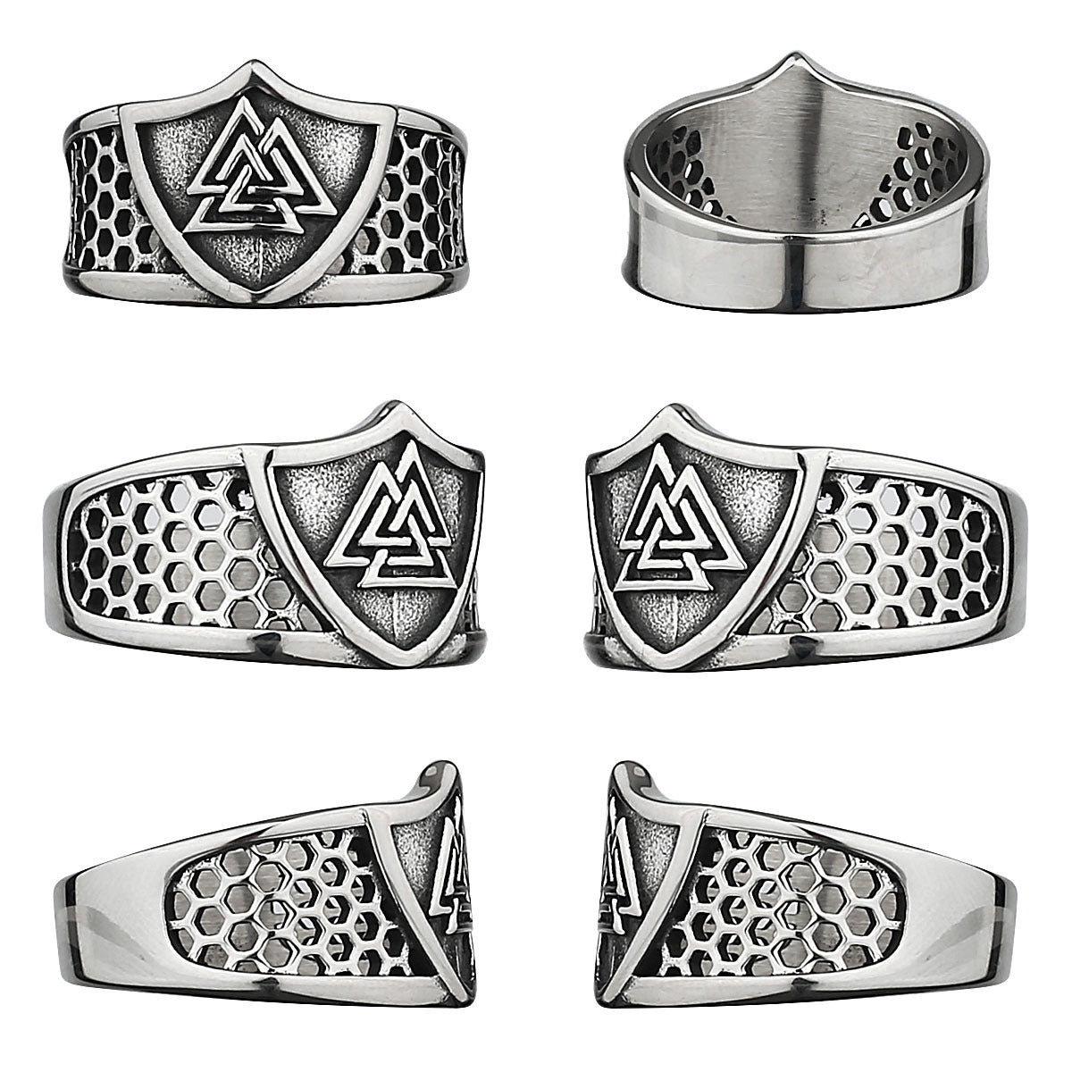 Viking Warrior Shield Rune Titanium Steel Hollow Ring