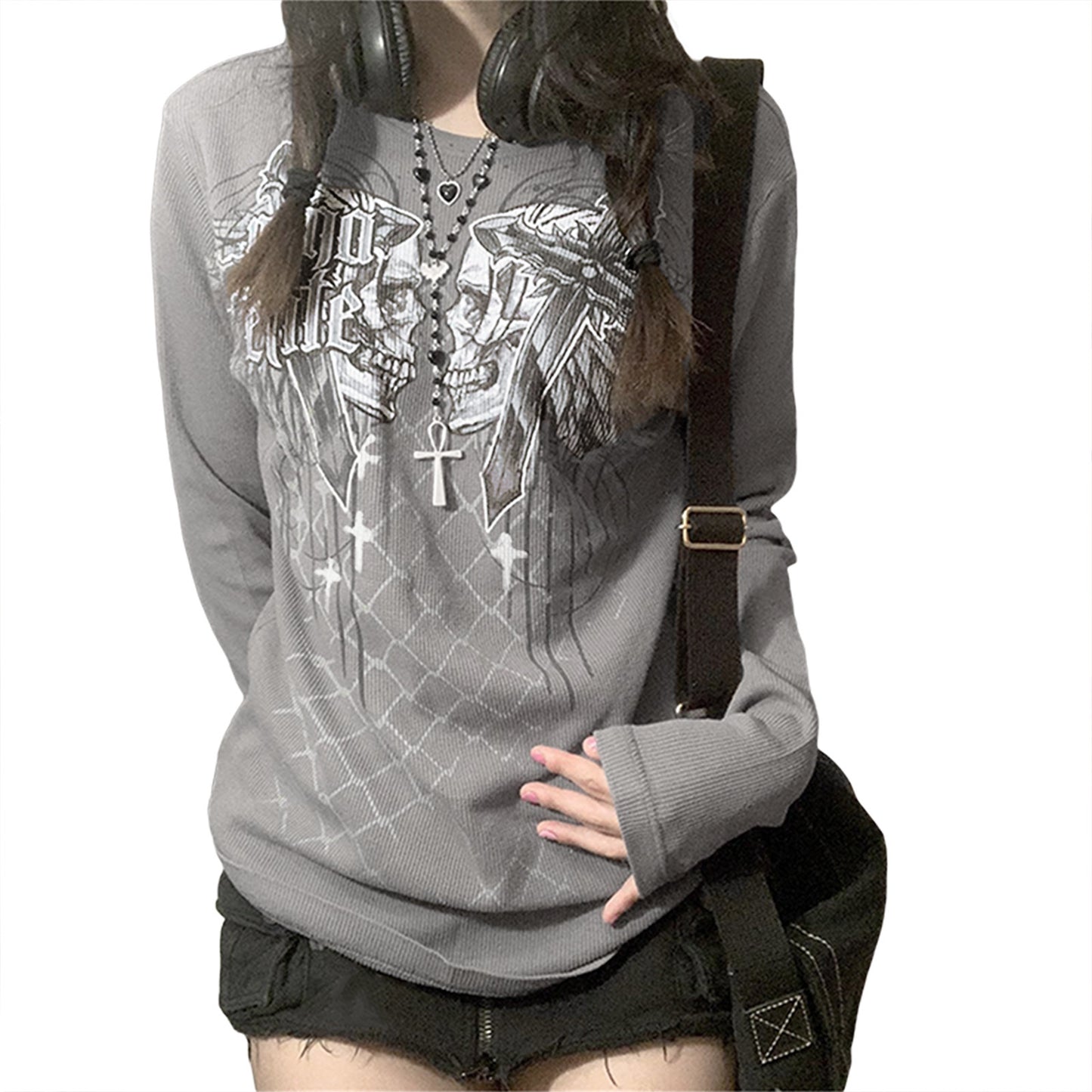 New Casual Halloween Skull Print Pullover For Women