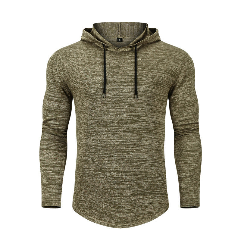 Men's Knitted Hooded Sweater Fitness Running Solid Color Hoodie