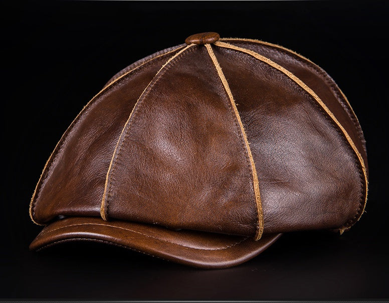 Men'S Genuine Leather Octagonal Cap