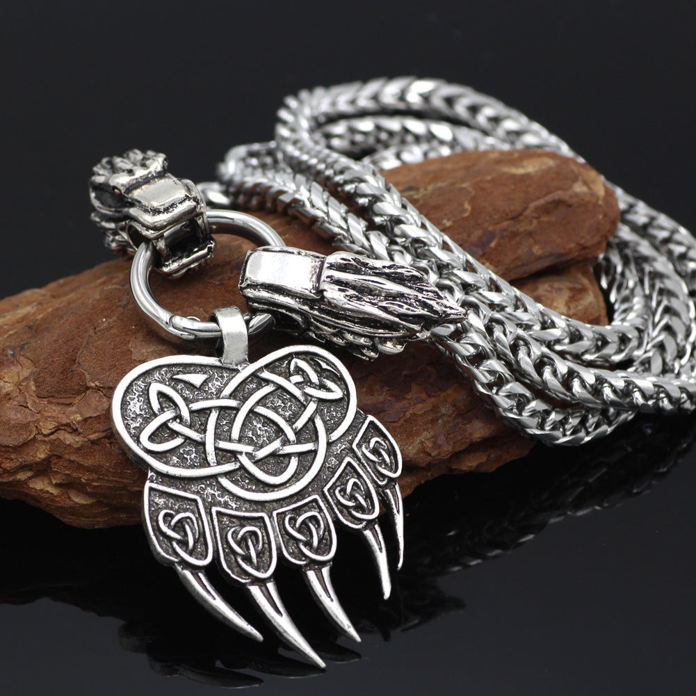 Nordic Viking Guardian Totem Bear Claw Titanium Steel Men's Necklace