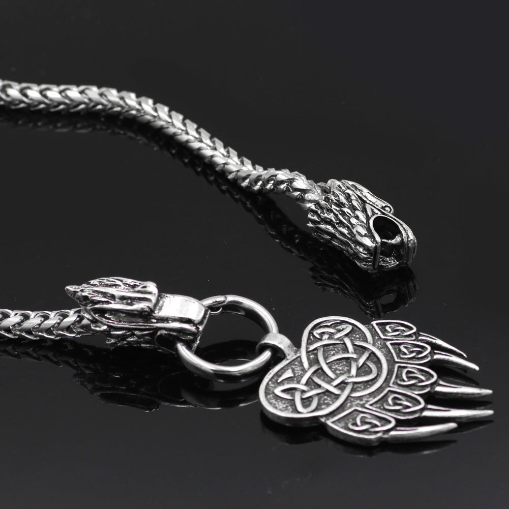 Nordic Viking Guardian Totem Bear Claw Titanium Steel Men's Necklace