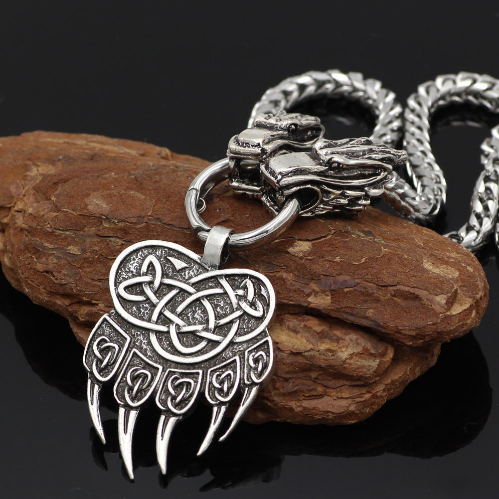 Nordic Viking Guardian Totem Bear Claw Titanium Steel Men's Necklace