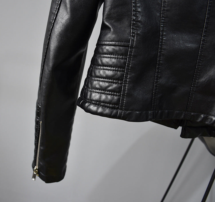 Rivet Suit Collar Women Washed PU Leather Jacket