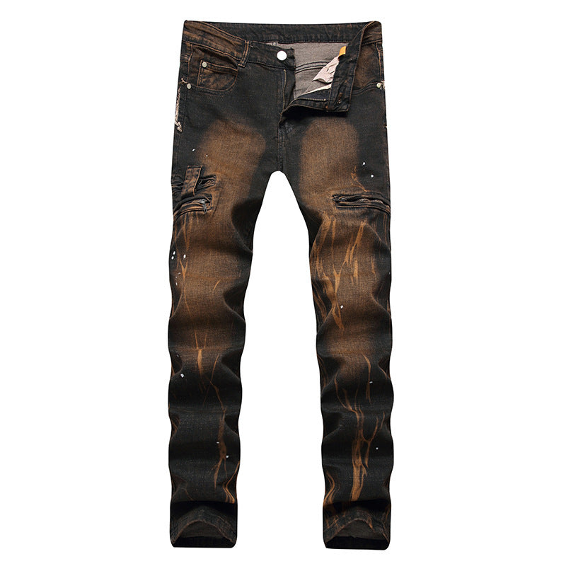 High-street Fashion Men's Zippered Torn Jeans