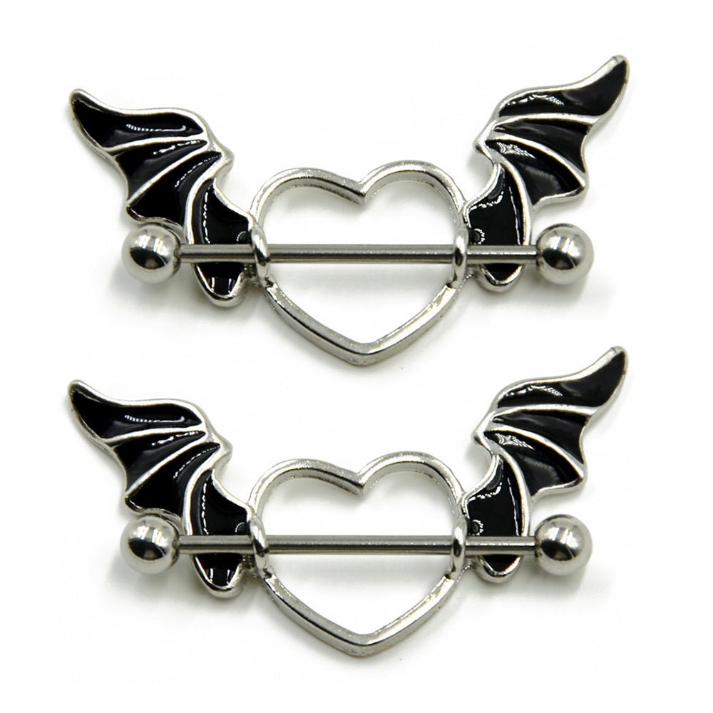 Heart-shaped wings, breast ring, breast jewelry, punk body piercing jewelry