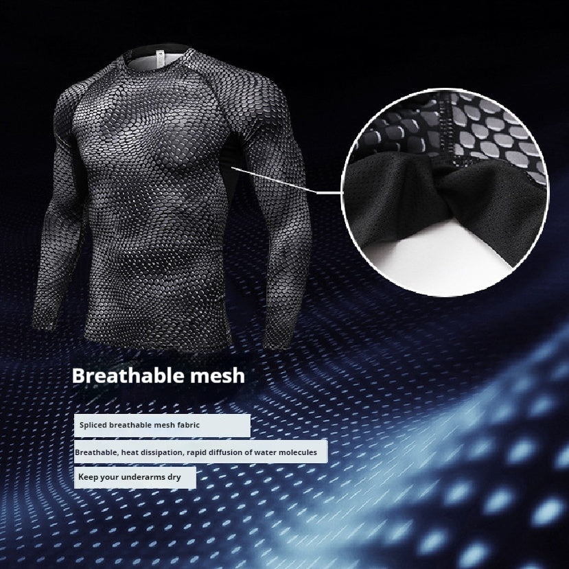 Sport Tight Uomo Manica Lunga Stampa 3D Allenamento Alta Elasticità Assorbimento Umidità Asciugatura Rapida Vestiti da Allenamento