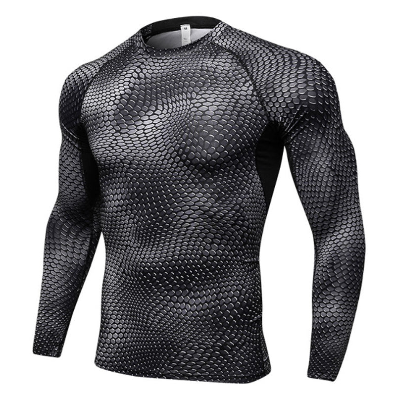 Sport Tight Uomo Manica Lunga Stampa 3D Allenamento Alta Elasticità Assorbimento Umidità Asciugatura Rapida Vestiti da Allenamento