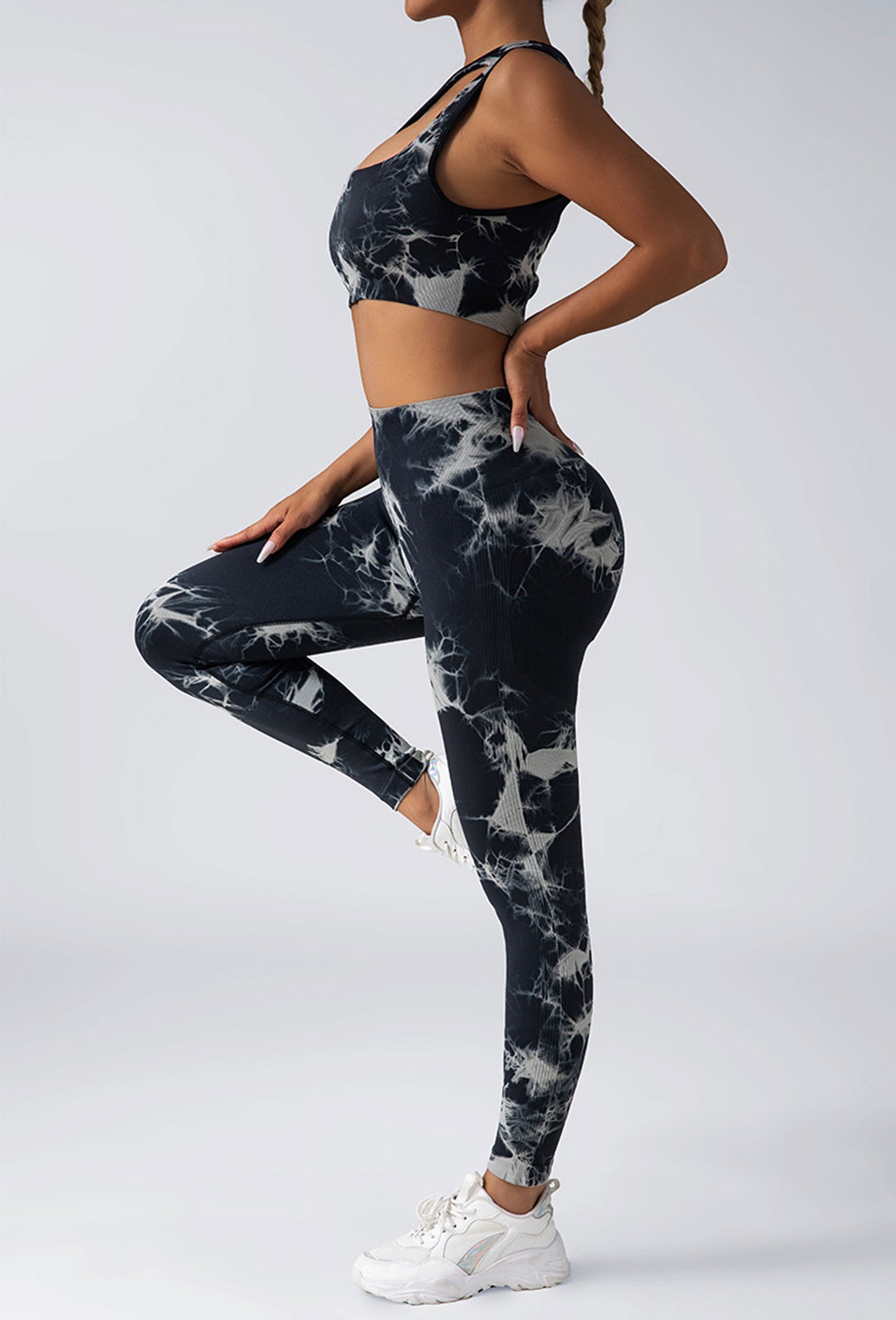 Leggings da allenamento scrunch da donna, pantaloni da yoga a vita alta con sollevamento dei glutei, collant da palestra senza cuciture tie-dye