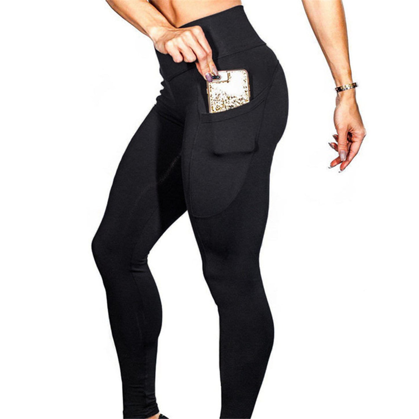 Yoga Leggings High Waist Butt Lifting Side Pockets Running Workout Leggings for Women Black M