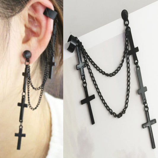 Cross Tassel Earrings Statement Metal Punk Women