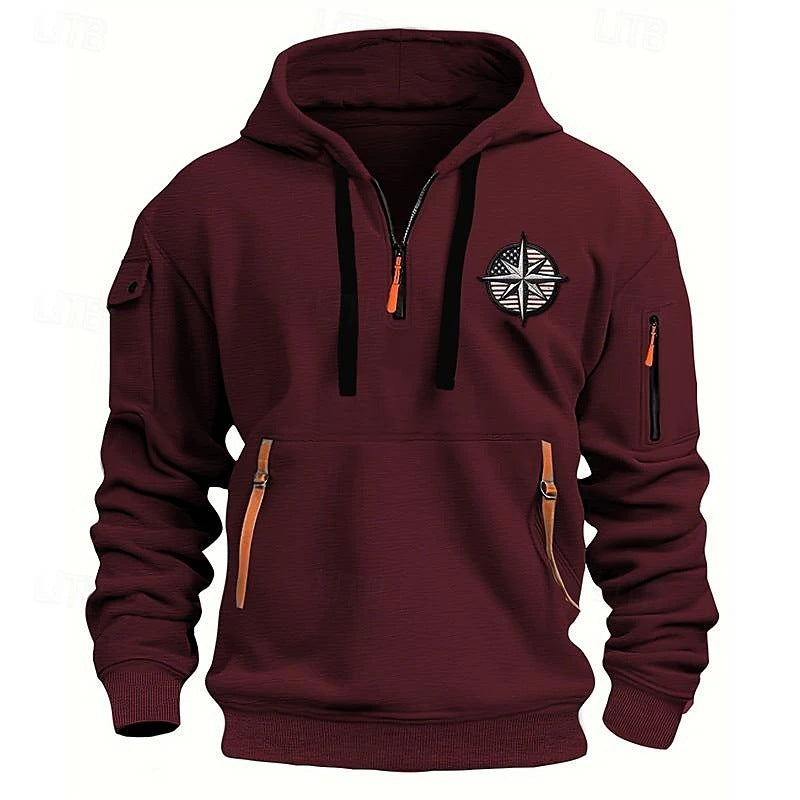 Men's Casual Sports Multi-zipper Arm Embroidery Badge Sweater