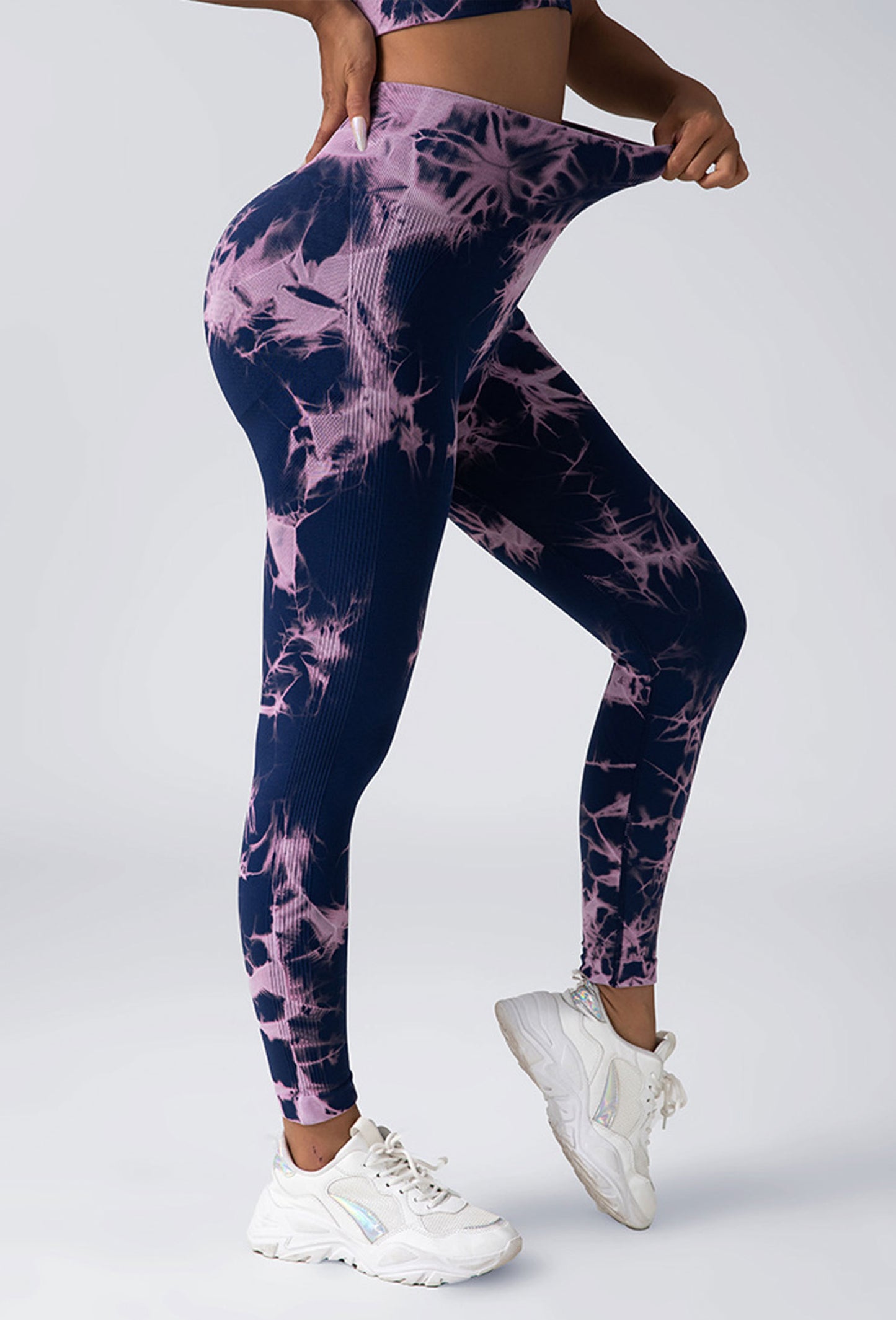 Leggings da allenamento scrunch da donna, pantaloni da yoga a vita alta con sollevamento dei glutei, collant da palestra senza cuciture tie-dye