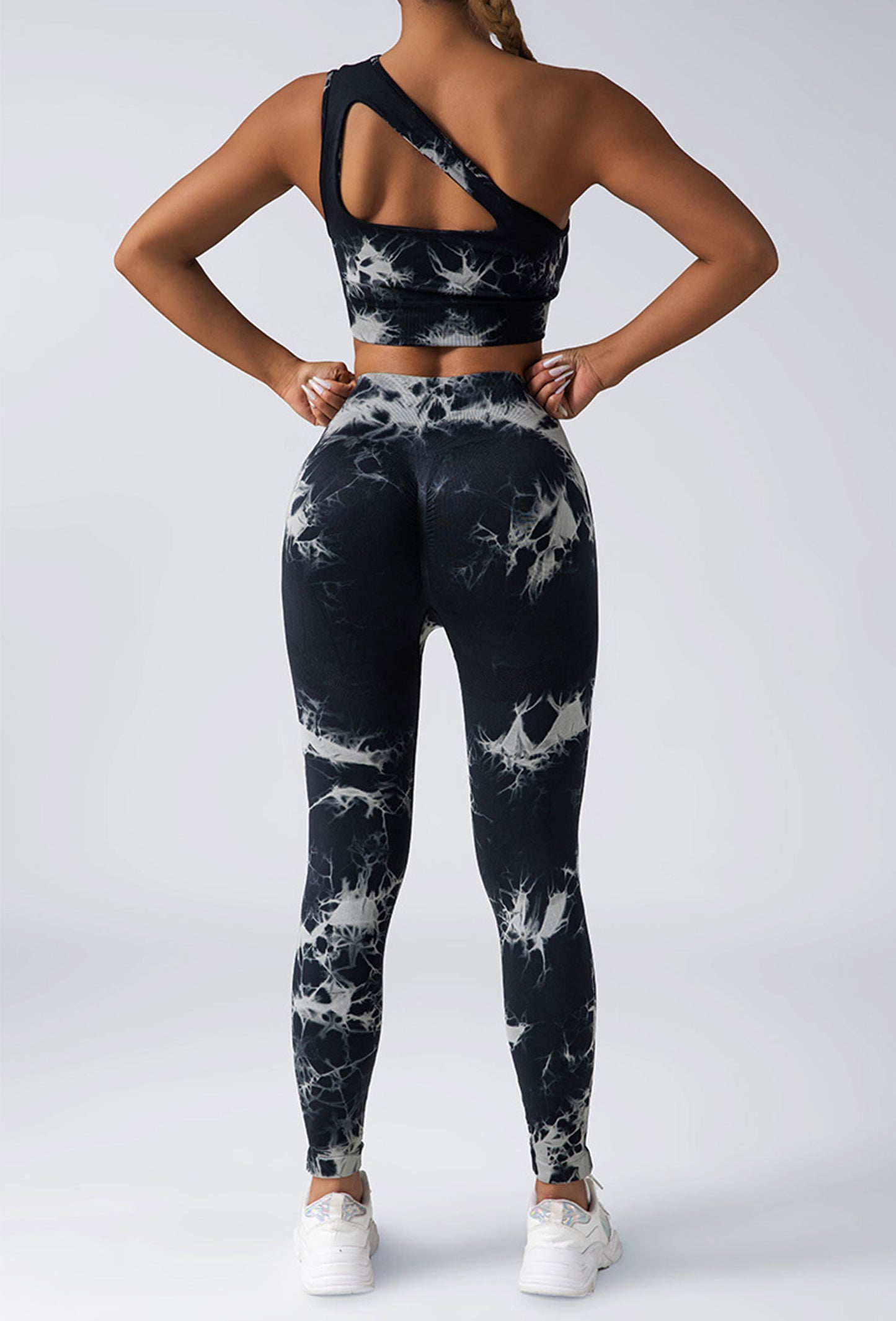 Leggings da allenamento scrunch da donna, pantaloni da yoga a vita alta con sollevamento dei glutei, collant da palestra senza cuciture tie-dye