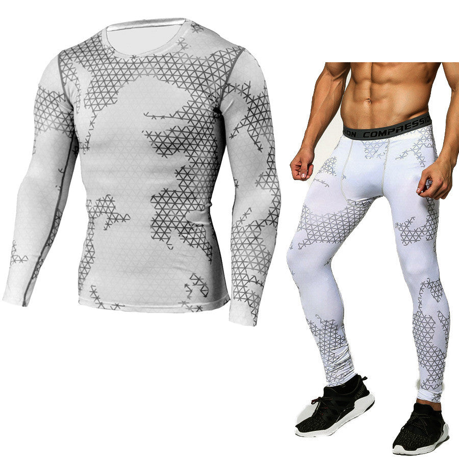 Set di base a compressione mimetica Set di compressione sportiva Maglietta a maniche lunghe Collant Abbigliamento da esercizio Tuta da allenamento Tute da fitness per uomo