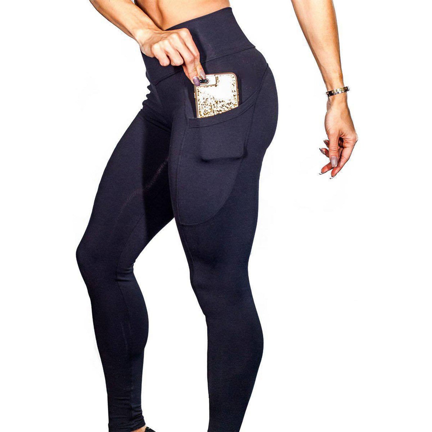 Leggings da yoga a vita alta con tasche laterali per sollevamento glutei e corsa per donna, neri M