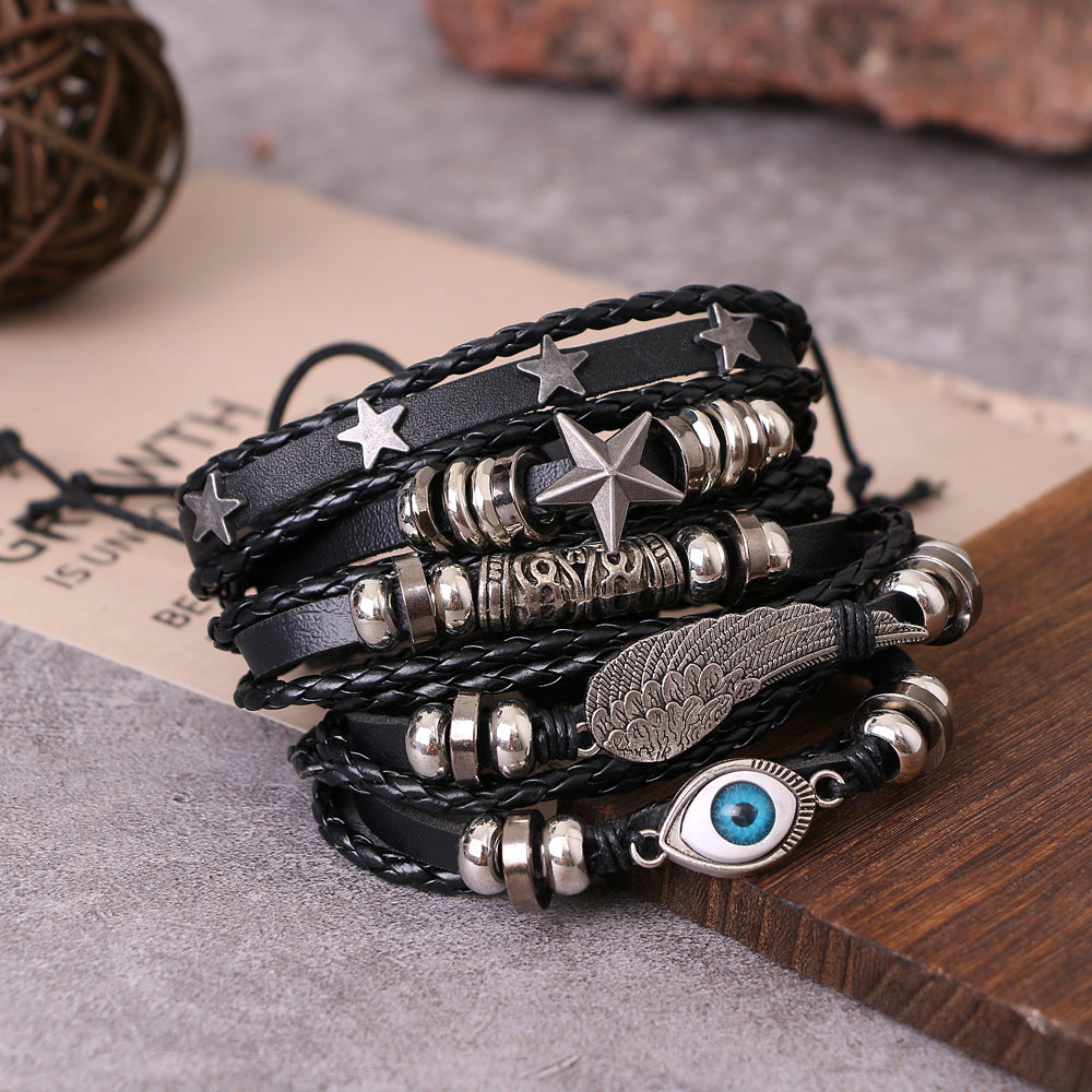 Multi-layer Leather Bracelet Black Men