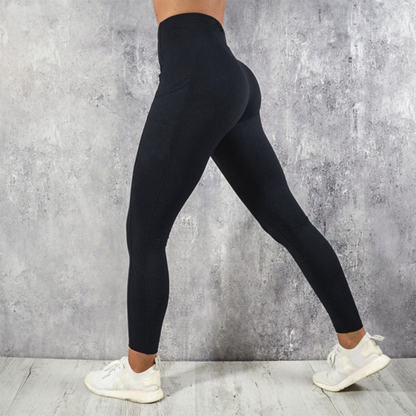 Leggings da yoga a vita alta con tasche laterali per sollevamento glutei e corsa per donna, neri M