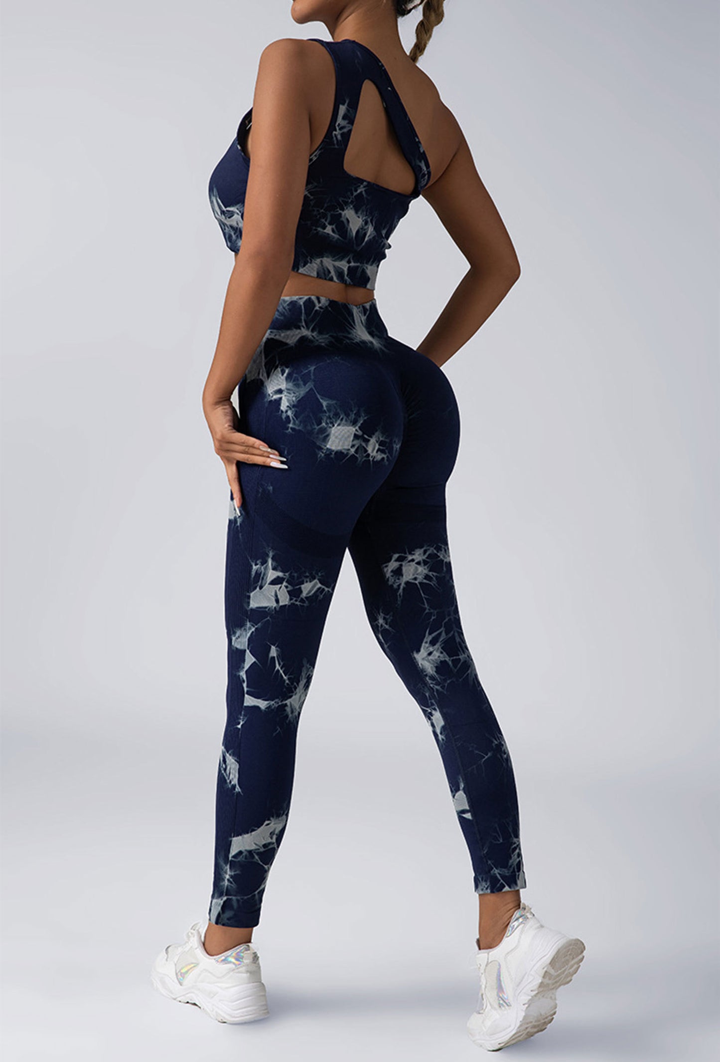 Leggings da allenamento scrunch da donna, pantaloni da yoga a vita alta con sollevamento dei glutei, collant da palestra senza cuciture tie-dye