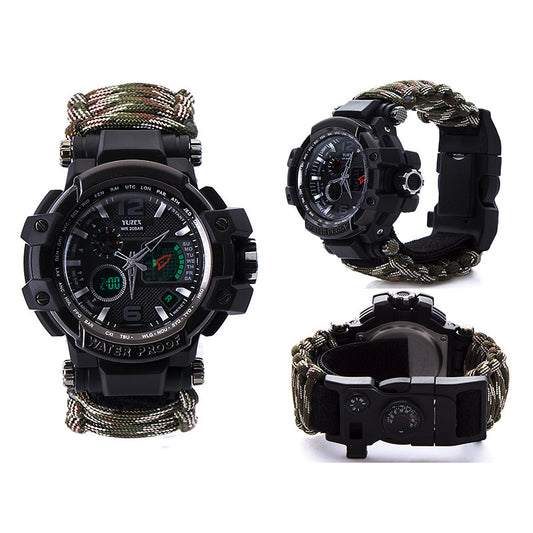 War wolf 2 mechanic outdoor survival survival bracelet life-saving multi-function knife buckle umbrella rope watch waterproof compass