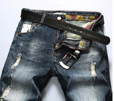 Pantaloncini in denim elasticizzati da uomo, pantaloni a gamba dritta, sottili e aderenti