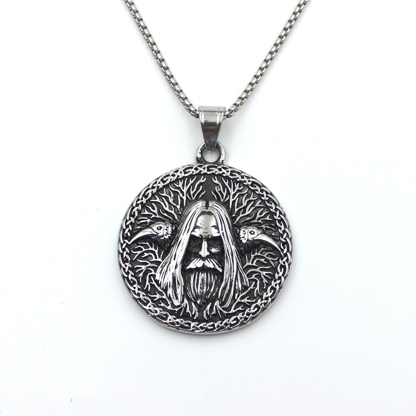 Viking Old Head Statue Pendant Men's Titanium Steel Necklace