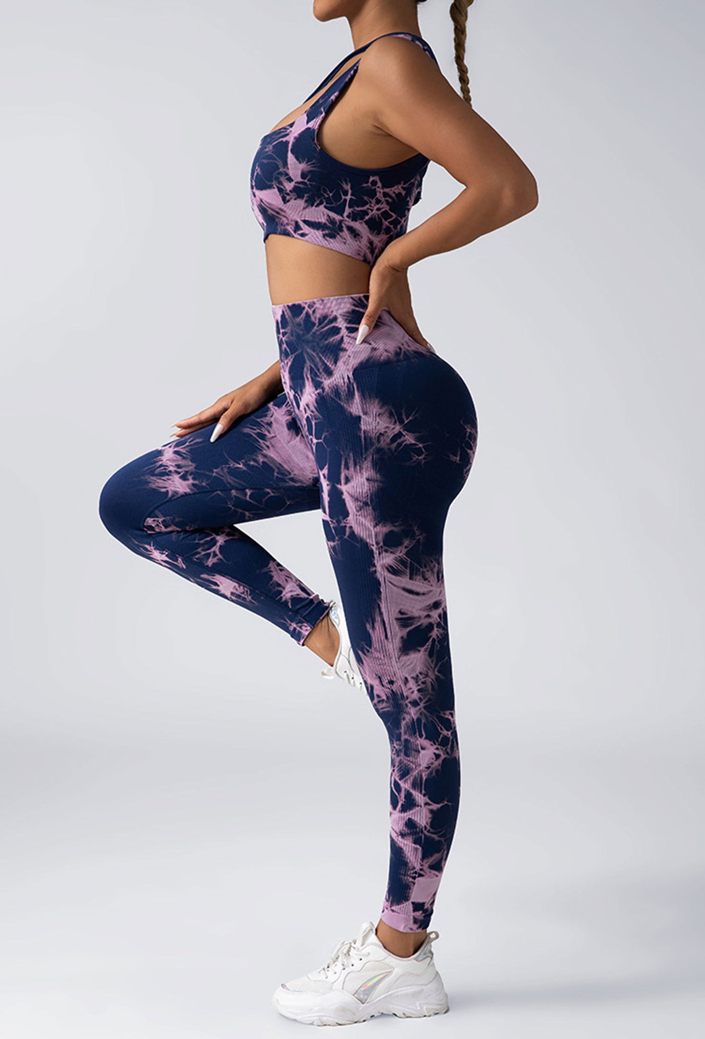 Leggings da allenamento scrunch da donna, pantaloni da yoga a vita alta con sollevamento dei glutei, collant da palestra senza cuciture tie-dye