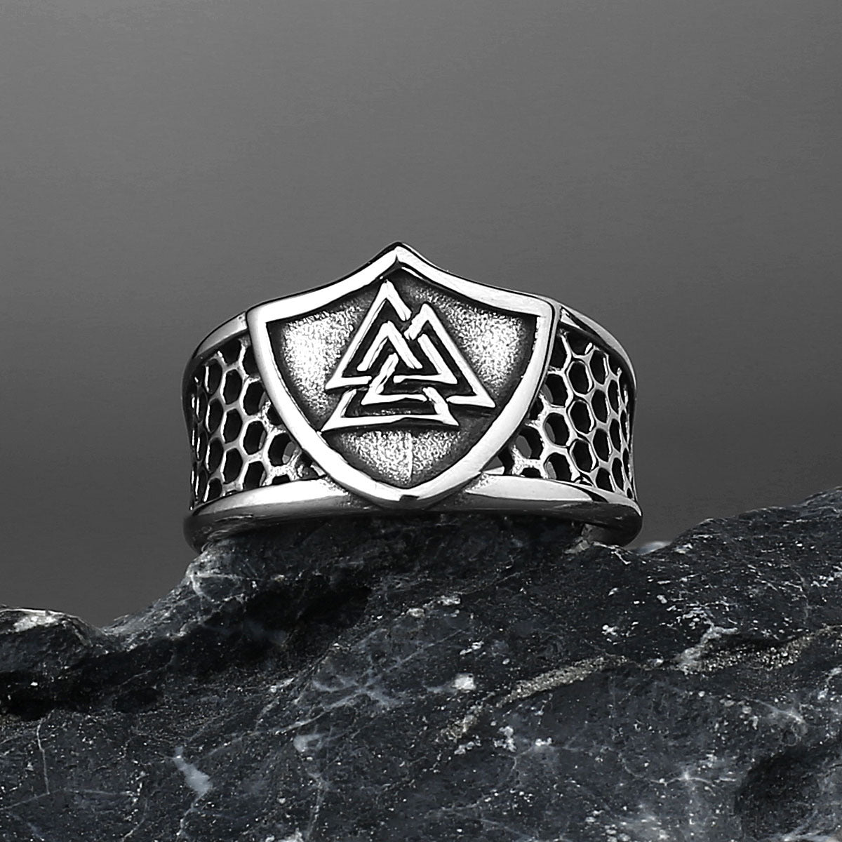 Viking Warrior Shield Rune Titanium Steel Hollow Ring