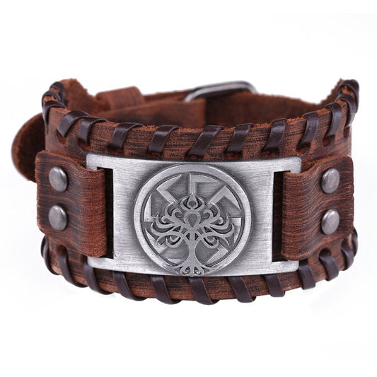 Popular Domineering Fashion Lucky Tree Brown Leather Bracelet Adjustable