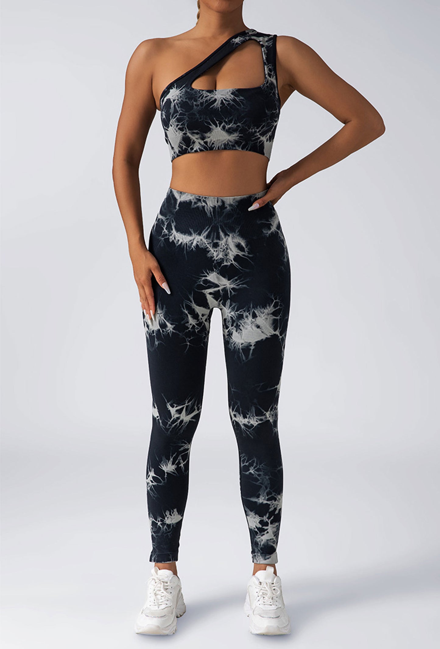 Leggings da allenamento scrunch da donna, pantaloni da yoga a vita alta con sollevamento dei glutei, collant da palestra senza cuciture tie-dye