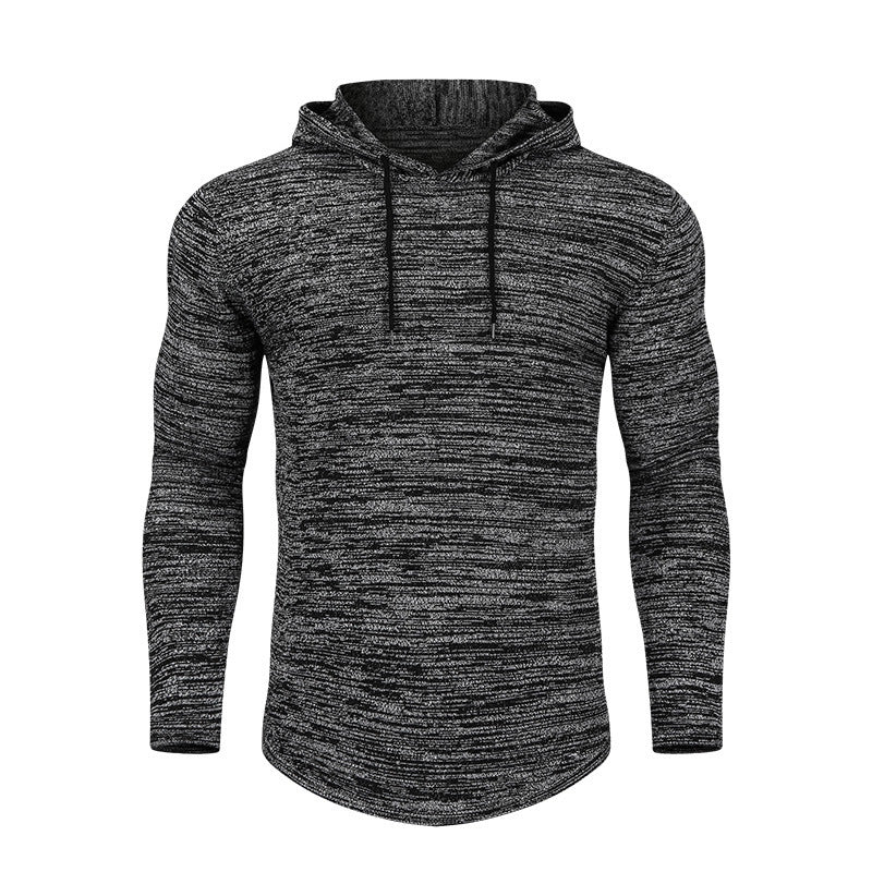 Men's Knitted Hooded Sweater Fitness Running Solid Color Hoodie