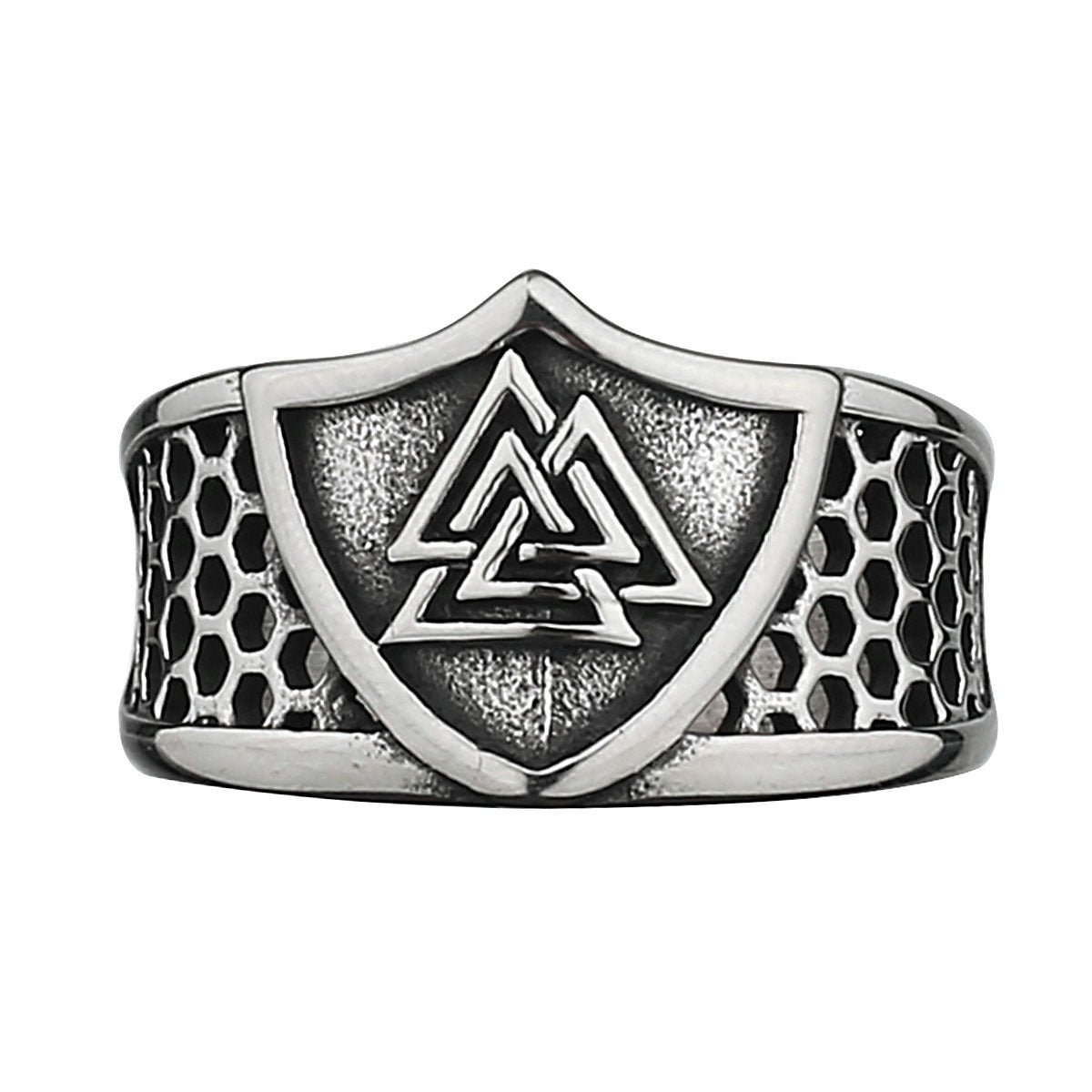 Viking Warrior Shield Rune Titanium Steel Hollow Ring