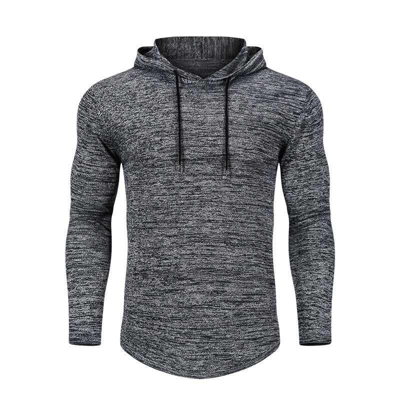 Men's Knitted Hooded Sweater Fitness Running Solid Color Hoodie