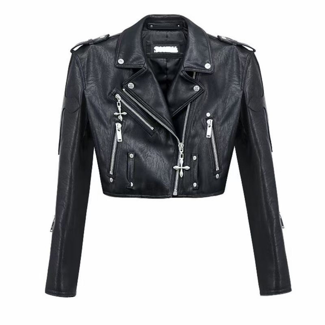 Giacca in finta pelle corta con borchie incrociate Midnight Biker